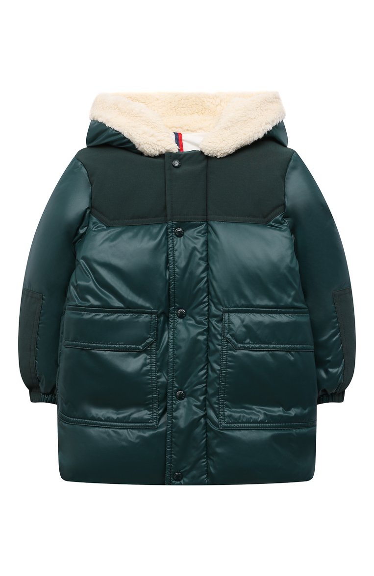 Детского пуховая куртка MONCLER зеленого цвета, арт. H29511C00005 68950 | Фото 1 (Материал внешний: Синтетический материал; Материал подклада: Хлопок; Материал утеплителя: Пух и перо; Кросс-КТ НВ: Куртки; Материал сплава: Проставлено; Нос: Не проставлено; Ростовка одежда: 18 мес | 86 см, 24 мес | 92 см, 36 мес | 98 см)