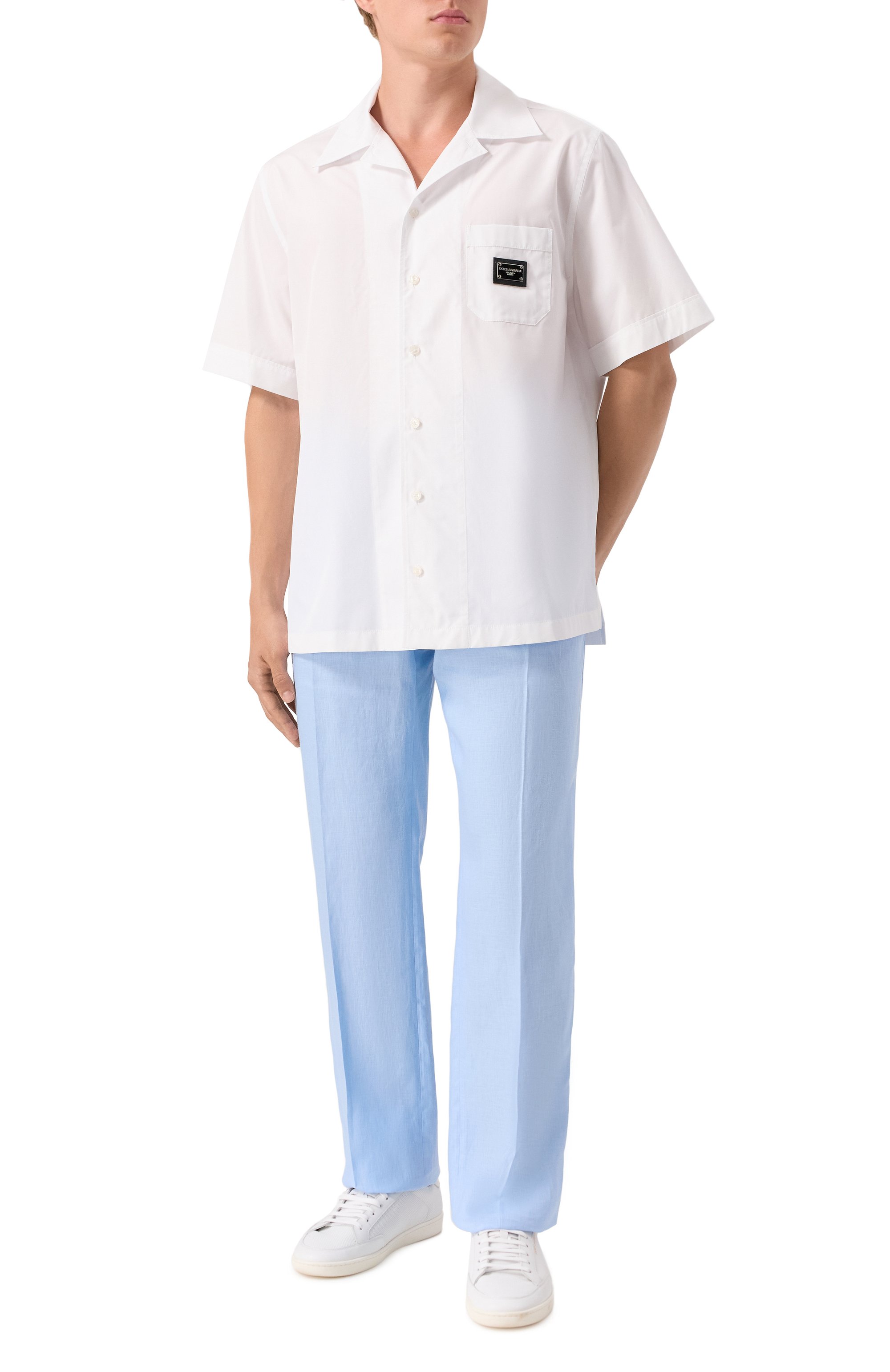 Льняные брюки DOLCE & GABBANA голубого цвета по цене 111500 руб., арт. GP0R1T/FU4JB, фото 2 Льняные брюки DOLCE & GABBANA, арт. GP0R1T/FU4JB, фото 2