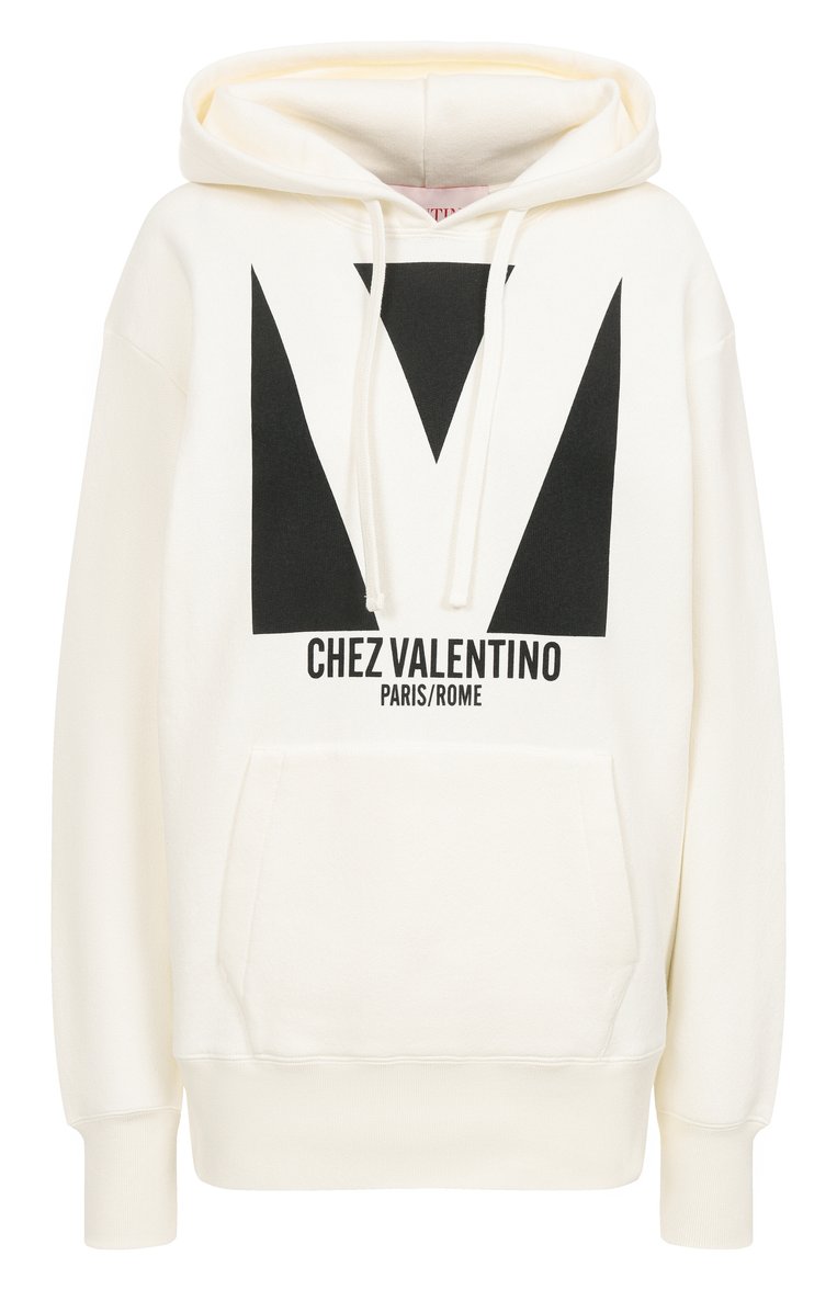 Женский хлопковое худи VALENTINO молочного цвета, арт. 6B3MF24I960 | Фото 1 (Материал внешний: Хлопок; Рукава: Длинные; Длина (для топов): Стандартные; Стили: Кэжуэл; Женское Кросс-КТ: Худи-одежда)