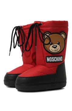 Детские утепленные сапоги MOSCHINO красного цвета, арт. 76102/28-35 | Фото 1 (Материал внешний: Текстиль; Материал сплава: Проставлено; Нос: Не проставлено; Материал внутренний: Текстиль)