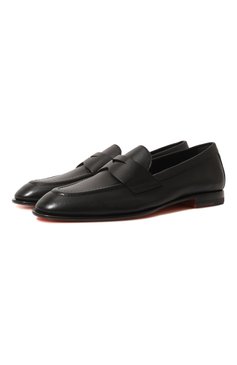 Женские кожаные лоферы SANTONI черного цвета, арт. WUSF59962HAFSLGAC50 | Фото 1 (Каблук высота: Низкий; Материал внутренний: Натуральная кожа; Материал сплава: Проставлено; Подошва: Плоская; Драгоценные камни: Проставлено)