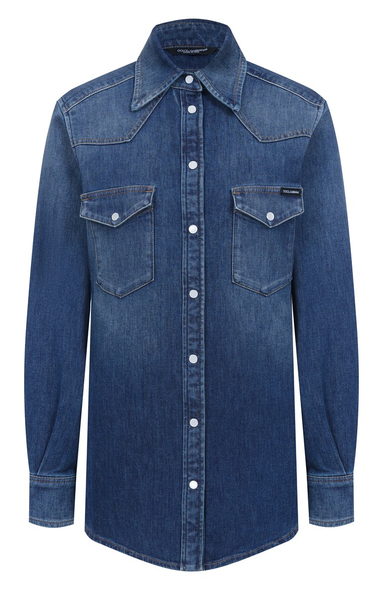 Женская джинсовая рубашка DOLCE & GABBANA синего цвета, арт. F5T34D/G8MS1 | Фото 1 (Рукава: Длинные; Длина (для топов): Удлиненные; Материал внешний: Хлопок, Деним; Кросс-КТ: Деним, костюм; Женское Кросс-КТ: Рубашка-одежда; Стили: Кэжуэл; Принт: Без принта; Автоматизация ТО: Проставлено; Автоматизация состава: Проставлено; Размерность: Идёт в размер)