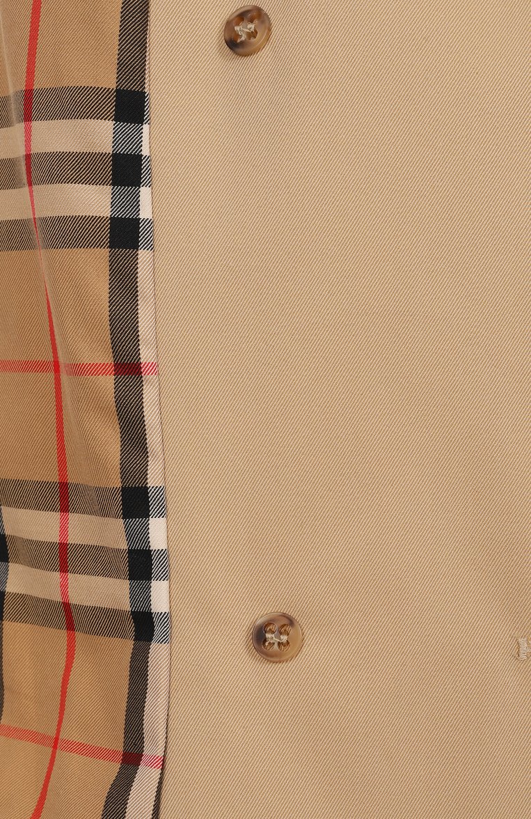 Женский хлопковый тренч BURBERRY бежевого цвета, арт. 8079408 | Фото 7 (Рукава: Длинные; Длина (верхняя одежда): До середины бедра; Материал подклада: Хлопок; Материал внешний: Хлопок; Кросс-КТ: Куртка; Стили: Кэжуэл)
