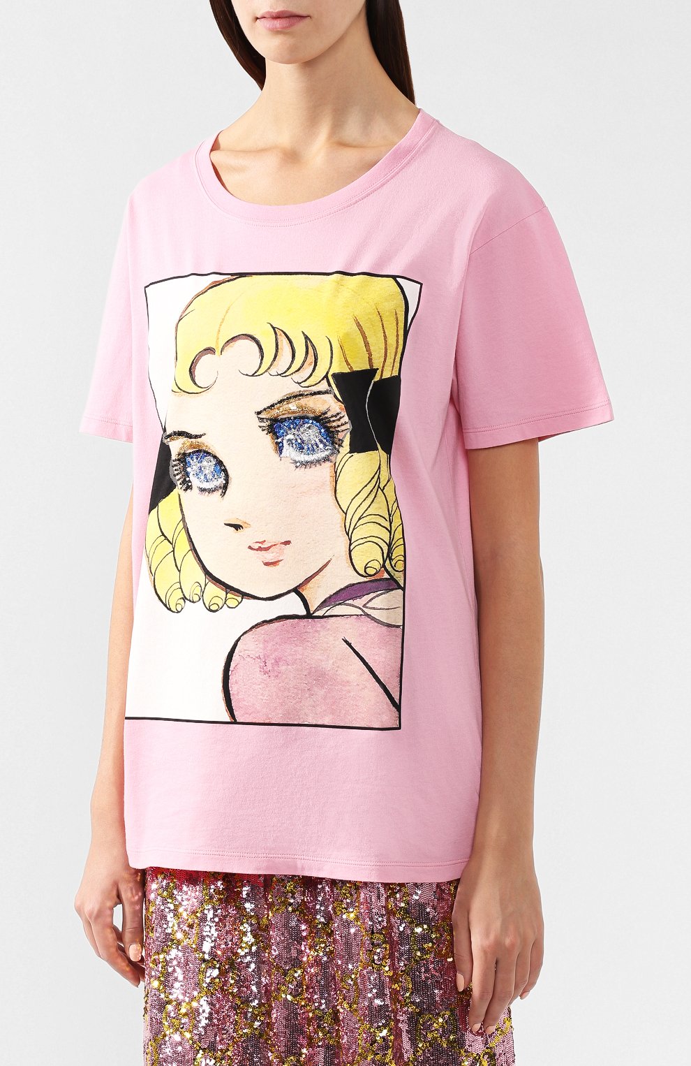 Хлопковая футболка с принтом GUCCI розового цвета по цене 54850 руб., арт. 492347/X907B, фото 3 Хлопковая футболка с принтом GUCCI, арт. 492347/X907B, фото 3