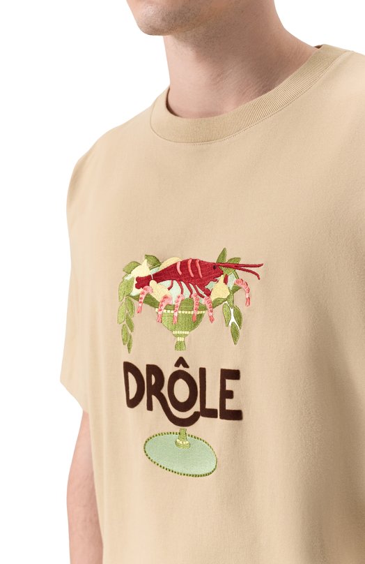 Хлопковая футболка Drole De Monsieur J-TS289-C0248-BG Бежевый  J-TS289-C0248-BG Фото 5