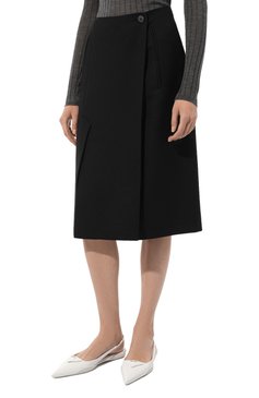 Женская шерстяная юбка PRADA черного цвета, арт. P122T-1ZMM-F0002-212 | Фото 3 (Длина Ж (юбки, платья, шорты): До колена; Стили: Кэжуэл; Материал сплава: Проставлено; Драгоценные камни: Проставлено; Материал внешний: Шерсть; Женское Кросс-КТ: Юбка-одежда)