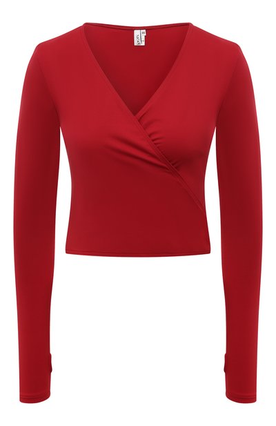 Женский топ NATAYAKIM красного цвета, арт. NY-305/21 | Фото 1 (Драгоценные камни: Проставлено; Рукава: Длинные; Материал внешний: Синтетический материал; Длина (для топов): Укороченные; Материал сплава: Проставлено)