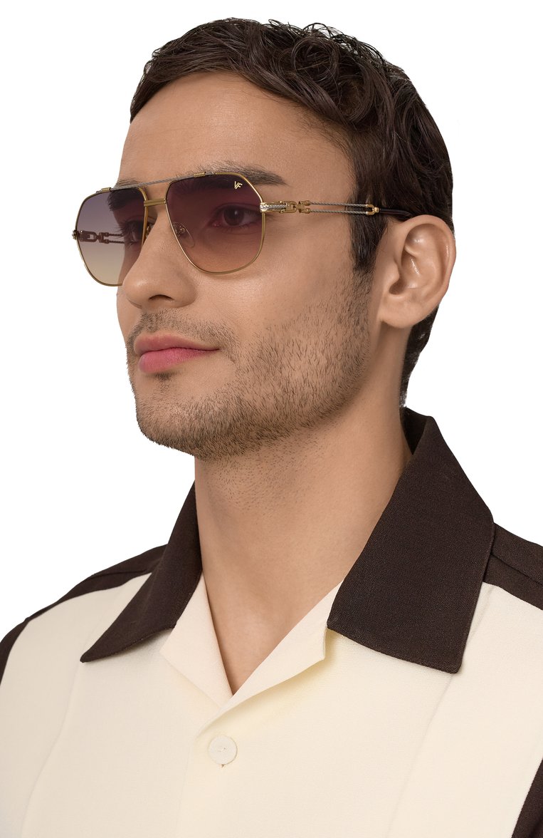 Женские солнцезащитные очки VINTAGE FRAMES золотого цвета, арт. B0SS D0UBLE R0PE 18KT TW0-T0NE G0LD/C0NCRETE | Фото 2 (Нос: Не проставлено; Региональные ограничения белый список (Axapta Mercury): Не проставлено; Тип очков: С/з; Материал: Металл; Кросс-КТ: С/з-унисекс; Очки форма: Авиаторы; Оптика Гендер: оптика-унисекс)
