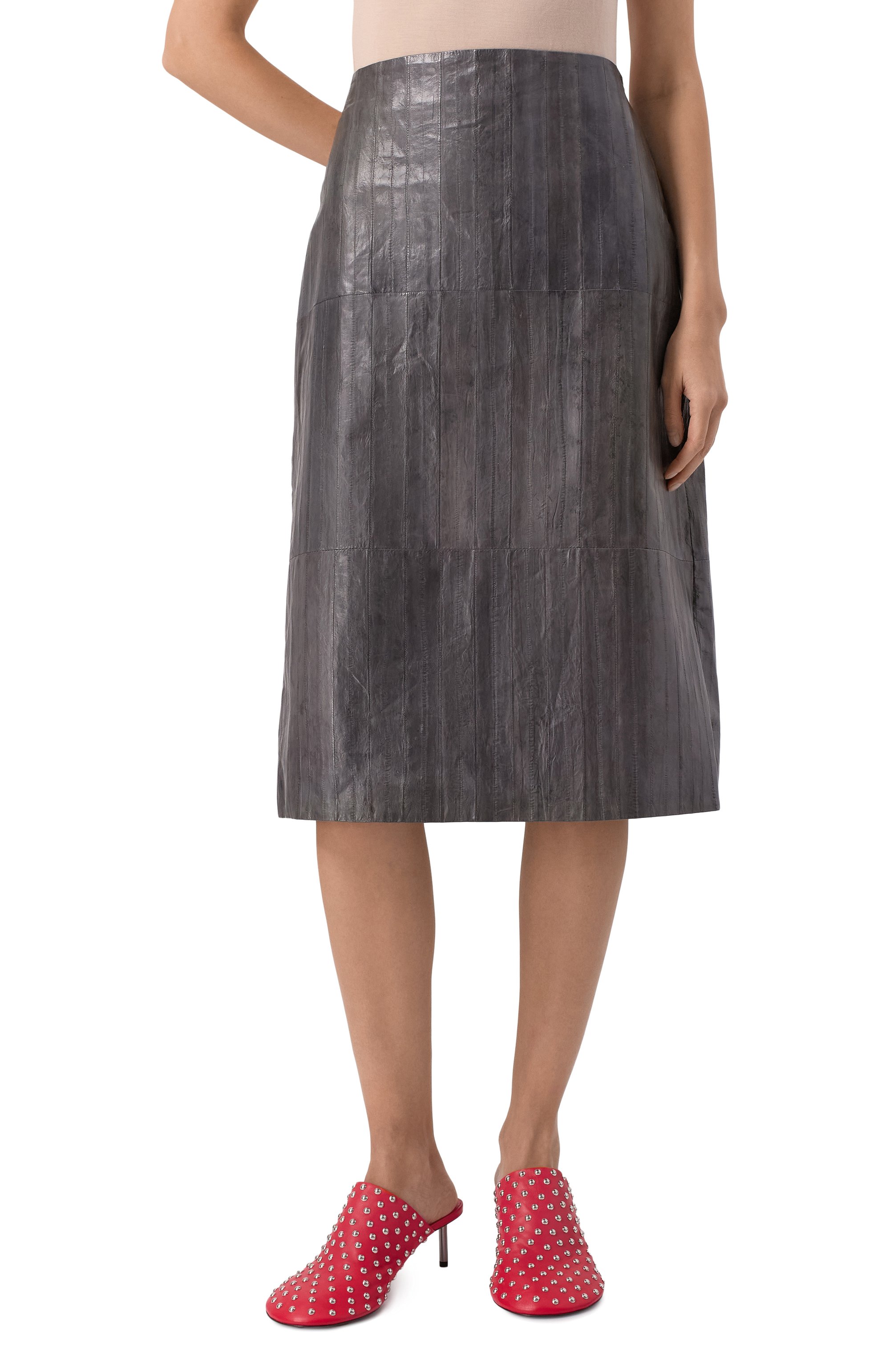 Кожаная юбка JIL SANDER темно-серого цвета по цене 480500 руб., арт. J02MA0294-J07204, фото 3 Кожаная юбка JIL SANDER, арт. J02MA0294-J07204, фото 3