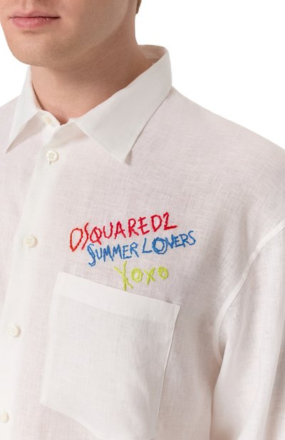 Льняная рубашка DSQUARED2 белого цвета по цене 78600 руб., арт. S78DM0048/D35294, фото 5 Льняная рубашка DSQUARED2, арт. S78DM0048/D35294, фото 5