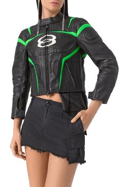 Женская кожаная куртка BALENCIAGA черного цвета, арт. 797162/T0S17 | Фото 3 (Длина (верхняя одежда): Короткие; Драгоценные камни: Проставлено; Материал внешний: Натуральная кожа; Материал подклада: Купро; Материал сплава: Проставлено; Рукава: Длинные; Кросс-КТ: Куртка, Легкие; Стили: Гранж)
