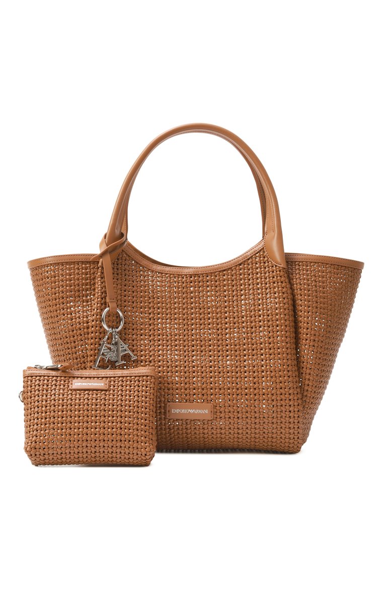 Женская сумка-тоут EMPORIO ARMANI коричневого цвета, арт. EW001009/AF14309 | Фото 8 (Автоматизация состава: Проставлено; Автоматизация ТО: Проставлено; Материал: Экокожа; Размер: medium)