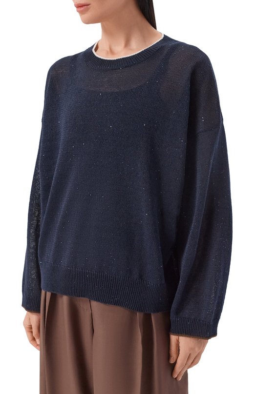 Льняной пуловер Brunello Cucinelli MDT796410 Синий  MDT796410 Фото 3