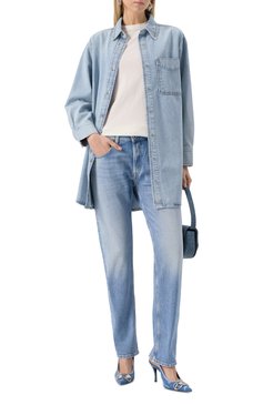 Женская джинсовая рубашка FRAME DENIM голубого цвета, арт. WP25DDR002 | Фото 2 (Рукава: Длинные; Драгоценные камни: Проставлено; Материал сплава: Проставлено; Длина (для топов): Удлиненные; Принт: Без принта; Материал внешний: Деним, Хлопок; Стили: Кэжуэл; Кросс-КТ: Деним; Женское Кросс-КТ: Руб�ашка-одежда)