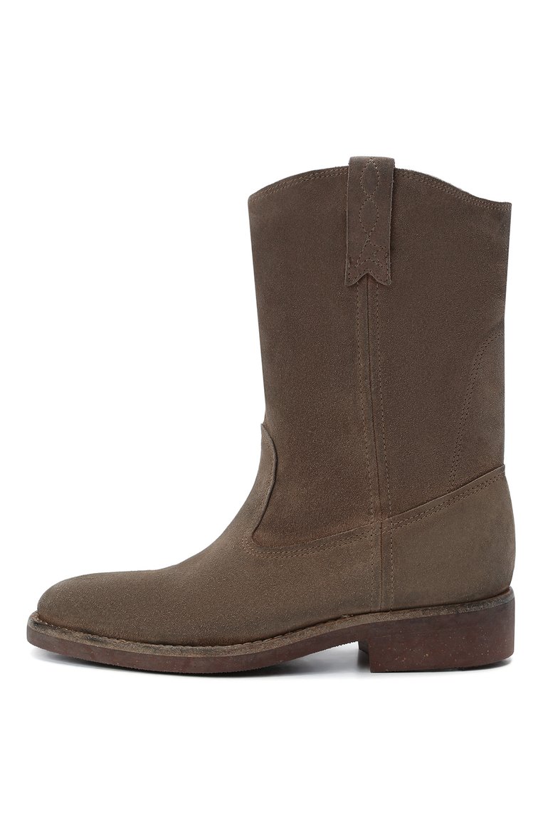 Женские замшевые сапоги GOLDEN GOOSE DELUXE BRAND светло-коричневого цвета, арт. GWF00153.F000677 | Фото 3 (Каблук высота: Низкий; Высота голенища: Низкие; Материал внутренний: Натуральная кожа; Каблук тип: Устойчивый; Женское Кросс-КТ: Без шнуровки-ботинки; Материал внешний: Замша, Натуральная кожа; Подошва: Плоская; Материал утеплителя: Без утеплителя; Материал сплава: Проставлено; Драгоценные камни: Проставлено)
