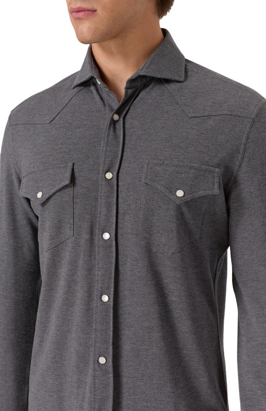 Хлопковая рубашка Brunello Cucinelli ME8546666 Серый  ME8546666 Фото 5