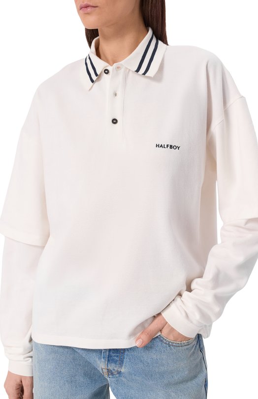 Хлопковое поло Halfboy HS261WT003 PK002/L0NGSLEEVE P0L0 Белый  HS261WT003 PK002/L0NGSLEEVE P0L0 Фото 5