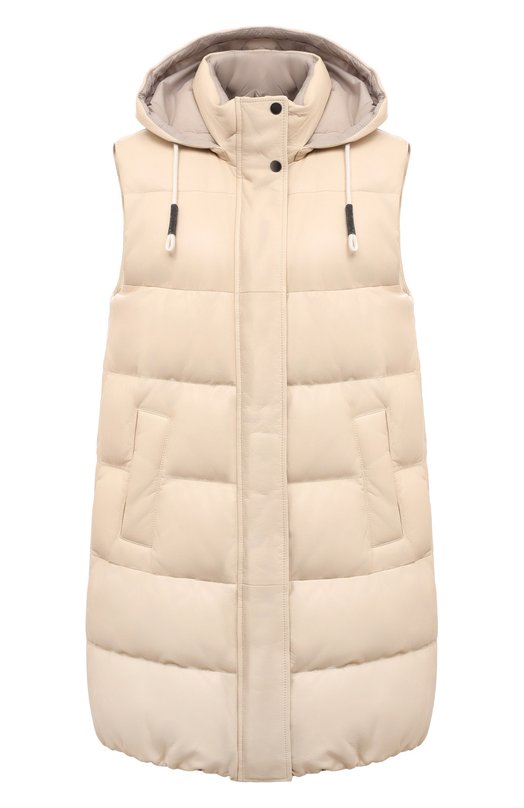 Пуховый кожаный жилет Brunello Cucinelli MPNPI9624P Кремовый MPNPI9624P