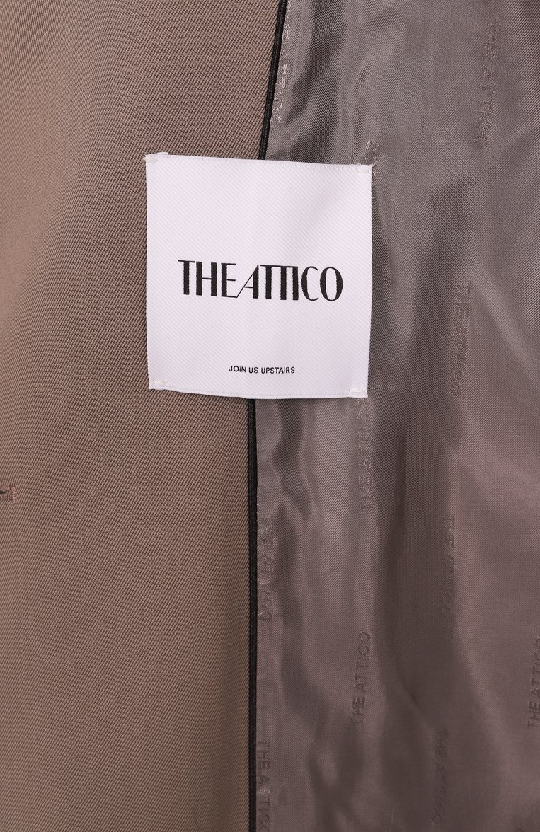Женский шерстяной жакет THE ATTICO бежевого цвета, арт. 250WCG00080/WWW046AA | Фото 7 (Длина (для топов): Удлиненные; Материал подклада: Вискоза; Рукава: Длинные; Материал внешний: Шерсть; 1-2-бортные: Однобортные; Стили: Кэжуэл; Женское Кросс-КТ: Жакет-одежда; Кросс-КТ: костюм; Автоматизация состава: Проставлено; Автоматизация ТО: Проставлено)