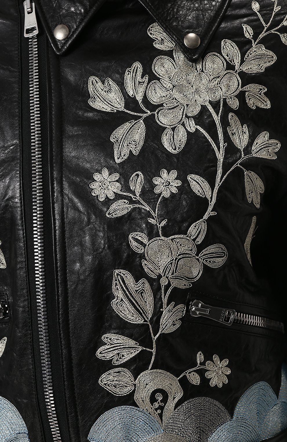 Кожаная куртка с косой молнией и контрастной вышивкой GUCCI, арт. 502642/XG556, фото 5