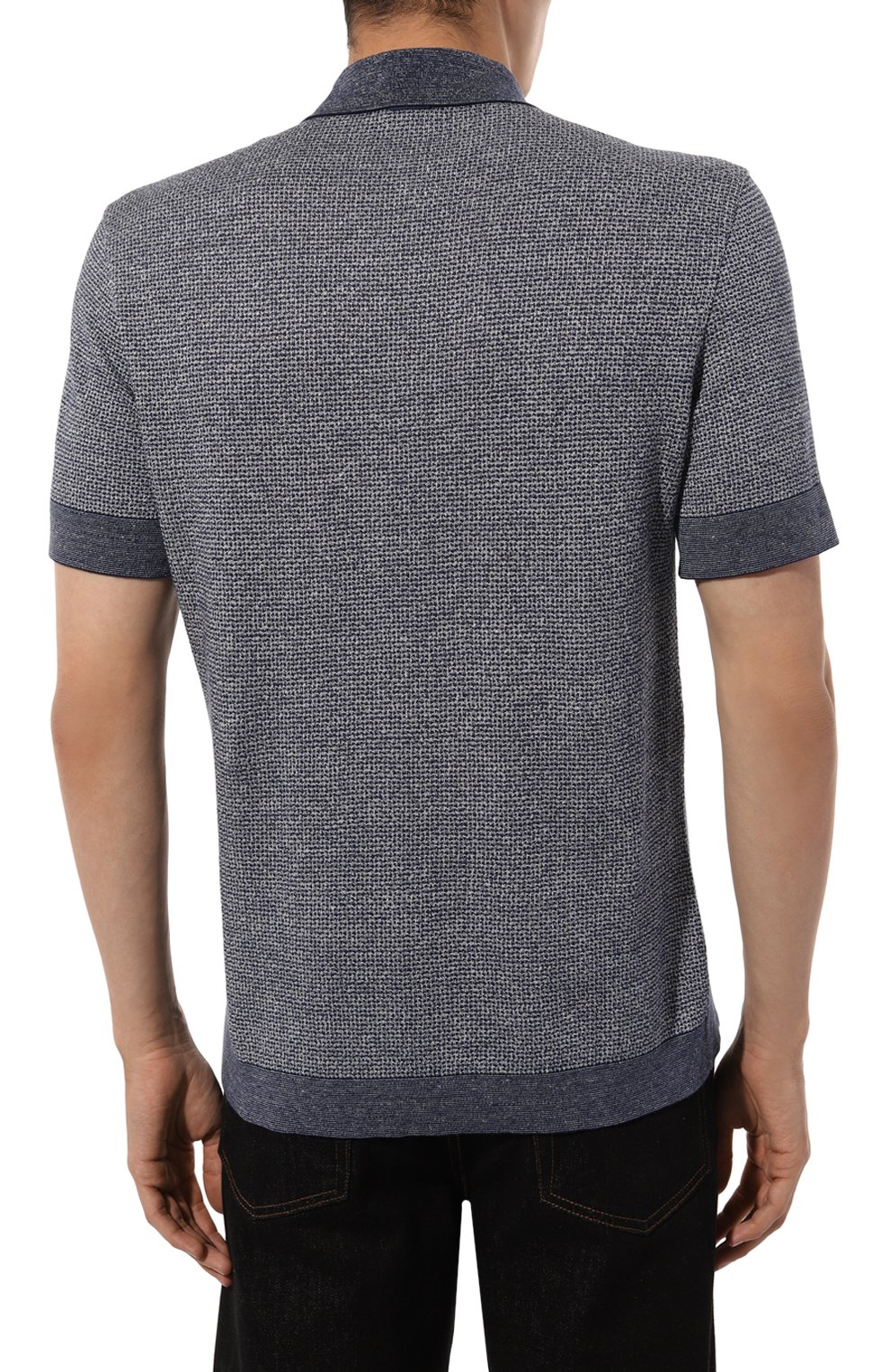 Поло из хлопка и льна ZEGNA синего цвета по цене 87550 руб., арт. UD372A7/D727, фото 4 Поло из хлопка и льна ZEGNA, арт. UD372A7/D727, фото 4