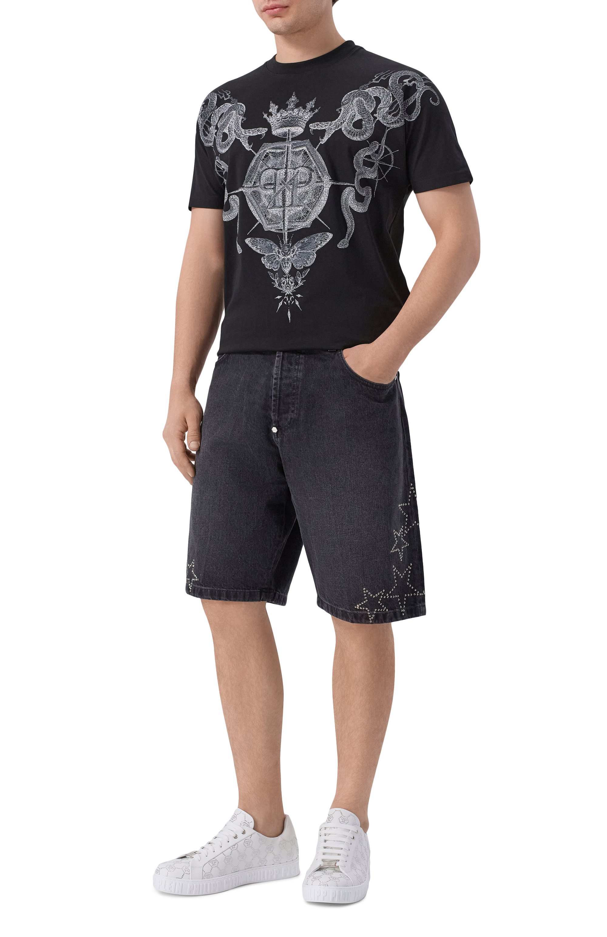 Джинсовые шорты PHILIPP PLEIN темно-серого цвета по цене 95600 руб., арт. SAFC MDT4273 PDE004N, фото 2 Джинсовые шорты PHILIPP PLEIN, арт. SAFC MDT4273 PDE004N, фото 2