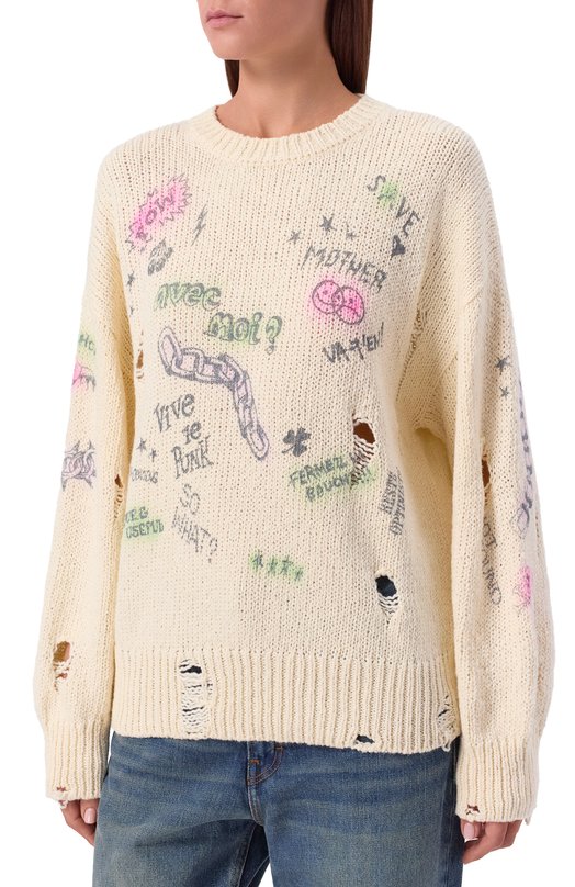 Хлопковый пуловер Mother 8406-1815 Кремовый  8406-1815 Фото 3