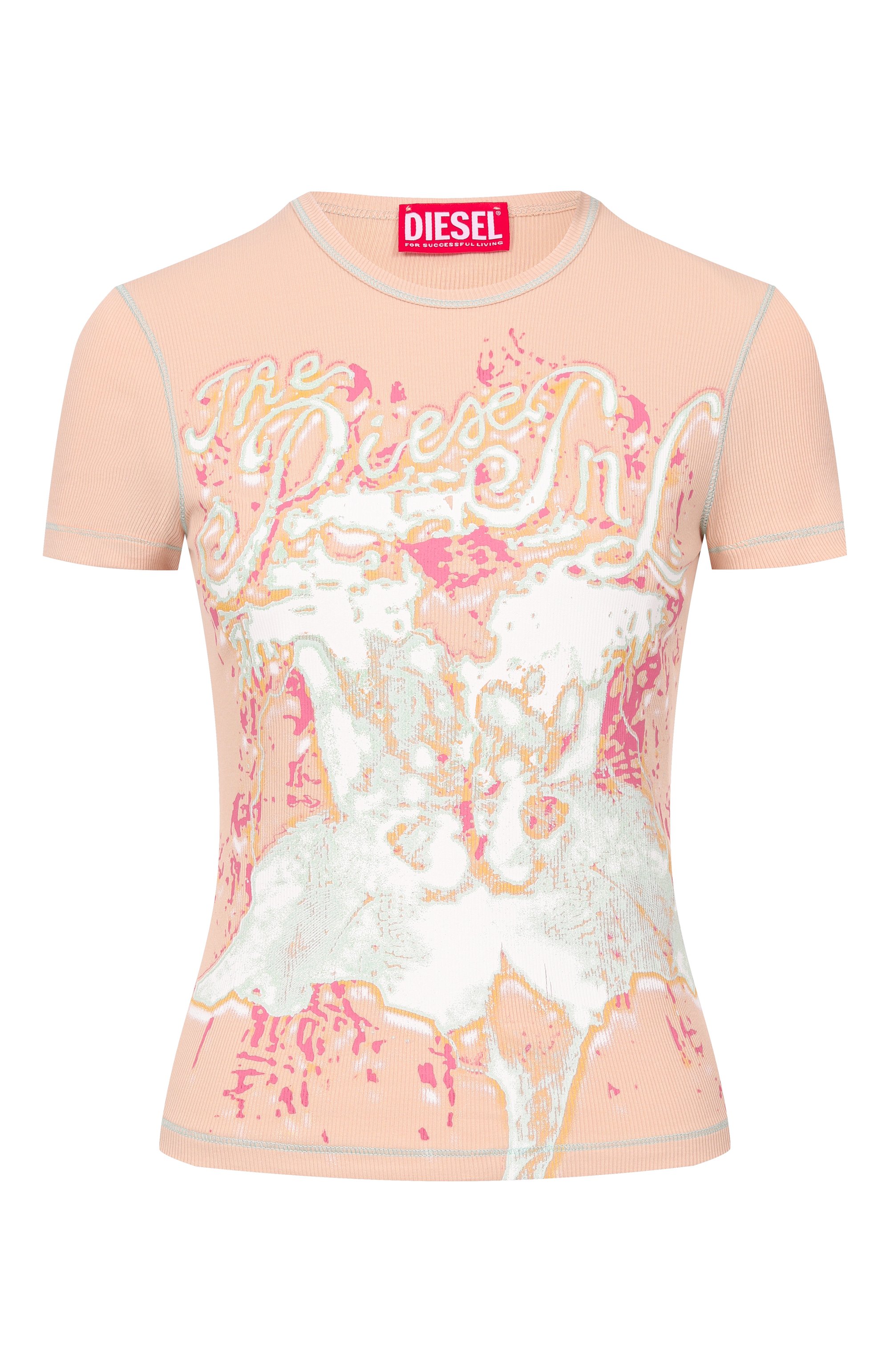 Хлопковая футболка DIESEL бежевого цвета по цене 12600 руб., арт. A23682/0PFBE, фото 1 Хлопковая футболка DIESEL, арт. A23682/0PFBE, фото 1