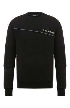 Мужской хлопковый свитшот BALMAIN черного цвета, арт. AH0JQ040BC26 | Фото 1 (Рукава: Длинные; Длина (для топов): Стандартные; Принт: С принтом; Мужское Кросс-КТ: свитшот-одежда; Материал сплава: Проставлено; Материал внешний: Хлопок; Драгоценные камни: Проставлено; Стили: Минимализм)