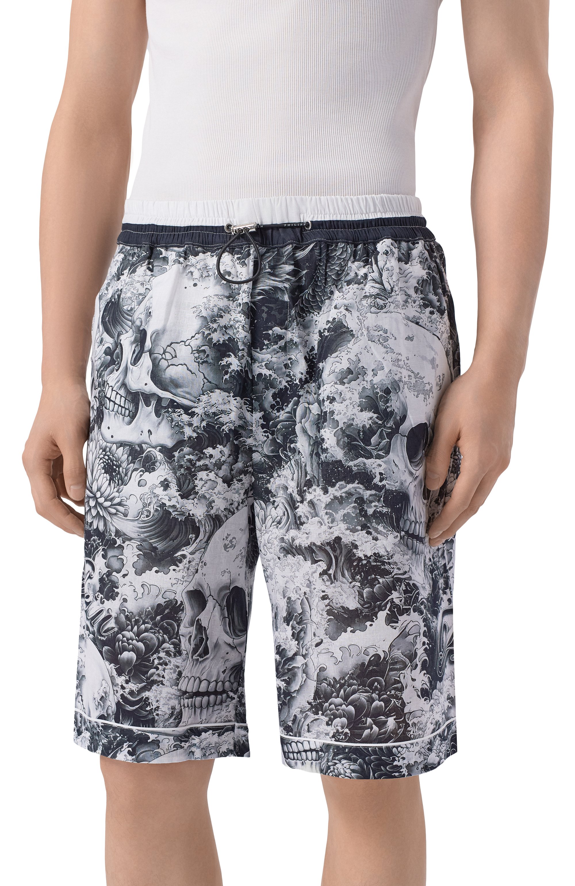 Шорты изо льна и хлопка PHILIPP PLEIN черно-белого цвета по цене 76250 руб., арт. SAFC MRT1641 PTE003N, фото 3 Шорты изо льна и хлопка PHILIPP PLEIN, арт. SAFC MRT1641 PTE003N, фото 3