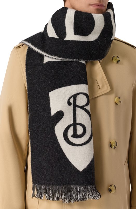 Шерстяной шарф Burberry 8109563 Чёрно-белый  8109563 Фото 2