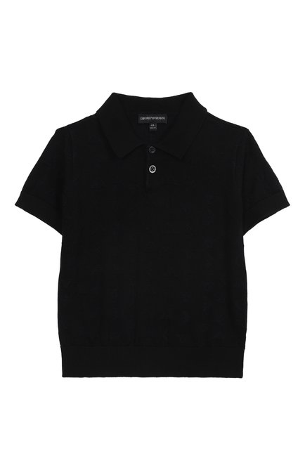 Детское поло из хлопка и вискозы EMPORIO ARMANI темно-синего цвета, арт. EB000287/AF13935 | Фото 1 (Материал внешний: Хлопок, Вискоза; Драгоценные камни: Проставлено; Рукава: Короткие; Материал сплава: Проставлено)