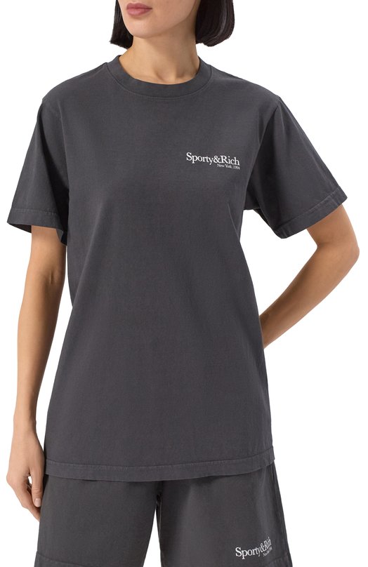 Хлопковая футболка Sporty and Rich T0043622016BA02 Серый  T0043622016BA02 Фото 3