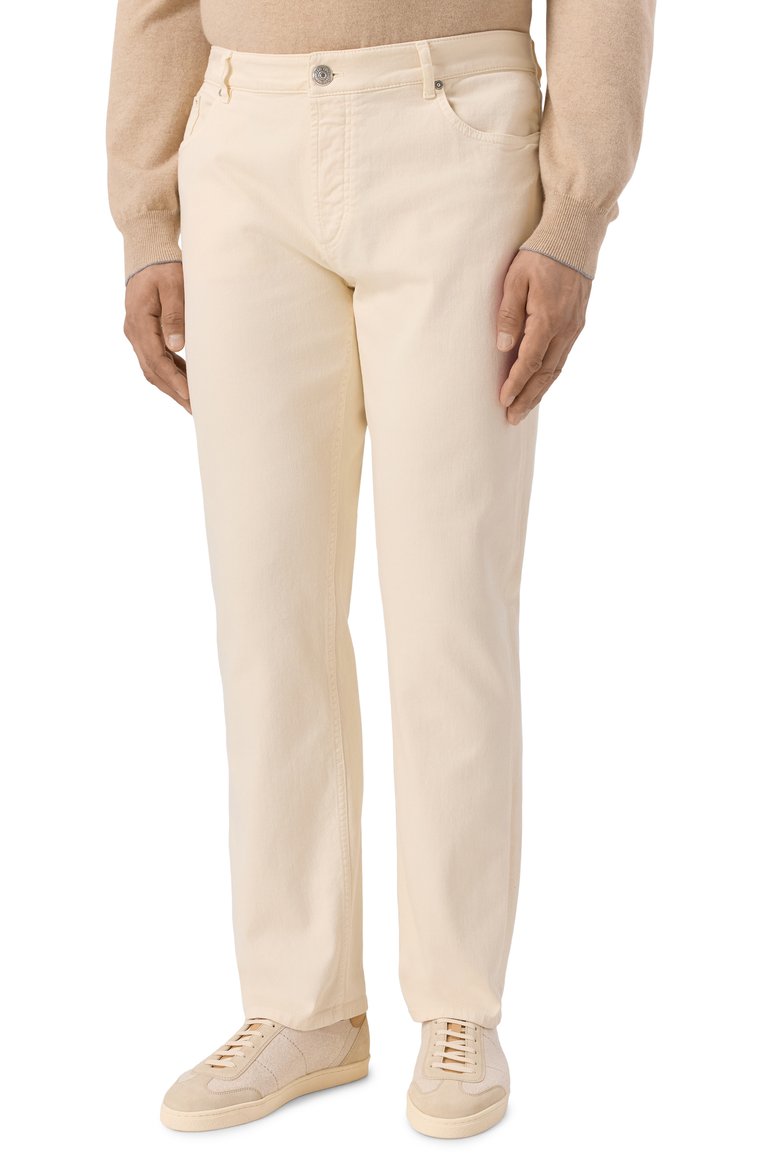 Мужские джинсы traditional fit BRUNELLO CUCINELLI светло-бежевого цвета, арт. M277PB3210 | Фото 3 (Длина (брюки, джинсы): Стандартные; Кросс-КТ: Деним; Силуэт М (брюки): Прямые; Материал внешний: Деним, Хлопок; Стили: Повседневный; Автоматизация ТО: Проставлено; Автоматизация состава: Проставлено; Детали: Без декора; Размерность: Идёт в размер)