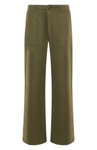 Женские хлопковые брюки R13 хаки цвета, арт. R13WR077-R109B | Фото 1 (Длина (брюки, джинсы): Удлиненные; Материал внешний: Хлопок; Стили: Кэжуэл; Силуэт Ж (брюки и джинсы): Широкие; Женское Кросс-КТ: Брюки-одежда; Материал сплава: Проставлено; Драгоценные камни: Проставлено)