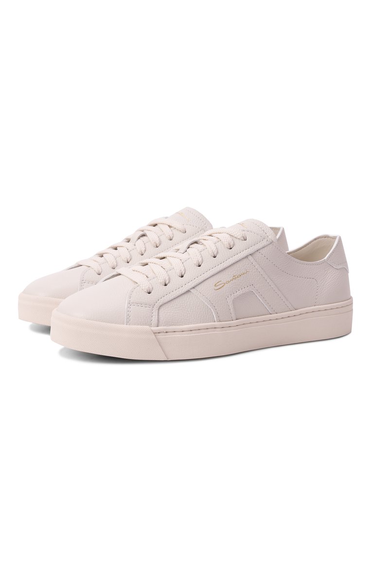 Женские кожаные кеды SANTONI молочного цвета, арт. WBGG61321PNNTDYI | Фото 1 (Драгоценные камни: Проставлено; Материал внутренний: Натуральная кожа; Подошва: Платформа; Материал сплава: Проставлено; Материал внешний: Натуральная кожа; Кросс-КТ: Низкие; Материал утеплителя: Без утеплителя; Стили: Кэжуэл)
