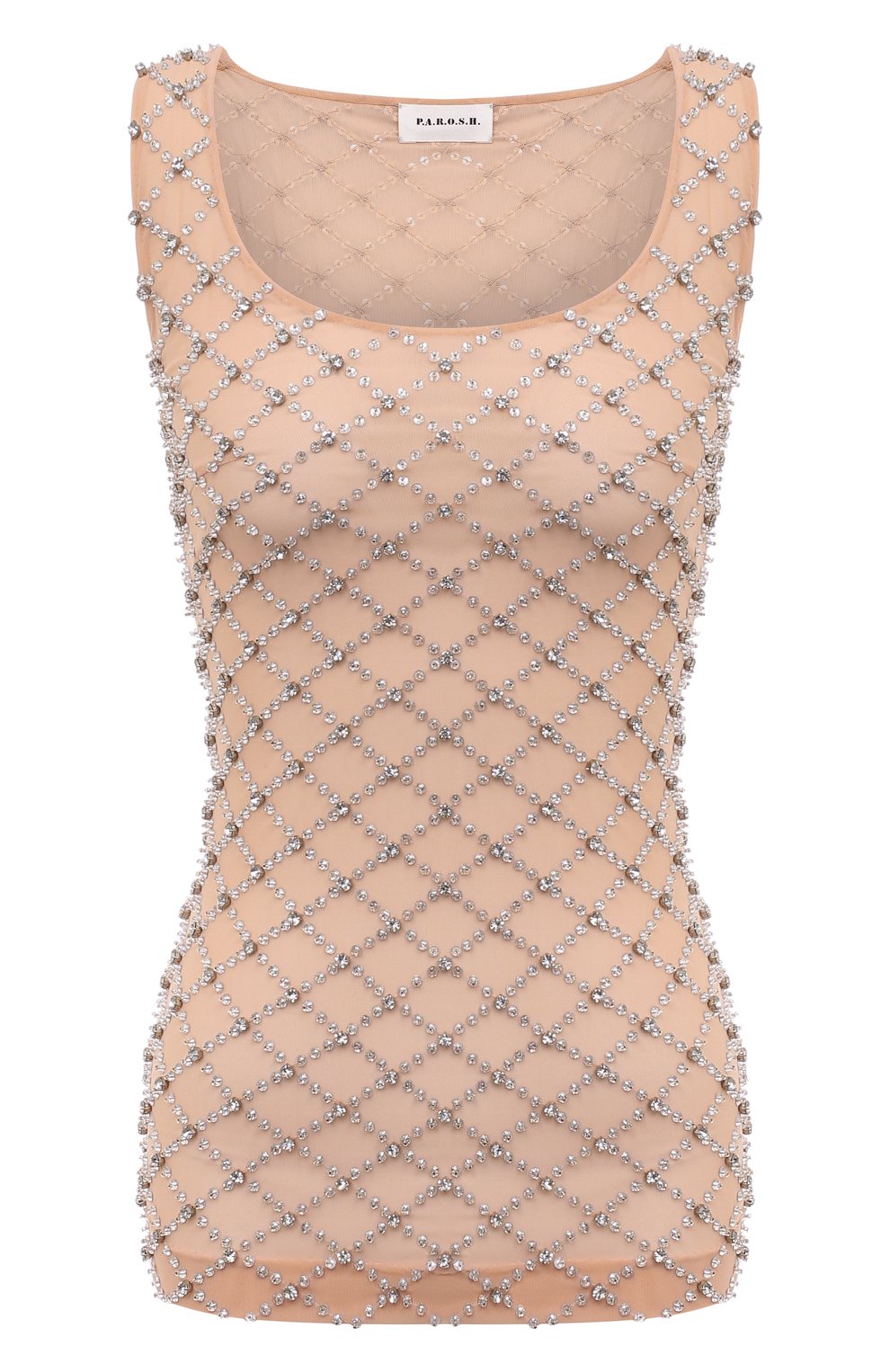 Топ с отделкой стразами P.A.R.O.S.H. бежевого цвета по цене 48600 руб., арт. GLACE-D311506, фото 1 Топ с отделкой стразами P.A.R.O.S.H., арт. GLACE-D311506, фото 1