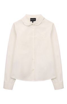 Детское хлопковая рубашка EMPORIO ARMANI молочного цвета, арт. 6D3C02/3N6BZ | Фото 1 (Рукава: Длинные; Материал сплава: Проставлено; Драгоценные камни: Проставлено; Материал внешний: Хлопок; Стили: Классический; Девочки-школьная форма: Блузки; Ростовка одежда: 6 лет | 116 см, 8 лет | 128 см, 7 лет | 122 см, 10 - 11 лет | 140 - 146см, 16 лет | 164 см, 13 - 15 лет | 158 см)