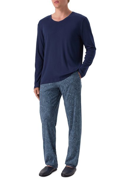 Хлопковая пижама HANRO синего цвета по цене 27700 руб., арт. 075462, фото 2 Хлопковая пижама HANRO, арт. 075462, фото 2