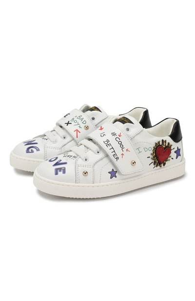 Кожаные кеды на шнуровке с застежкой велькро DOLCE & GABBANA, арт. DA0675/AZ060/29-36, фото 1