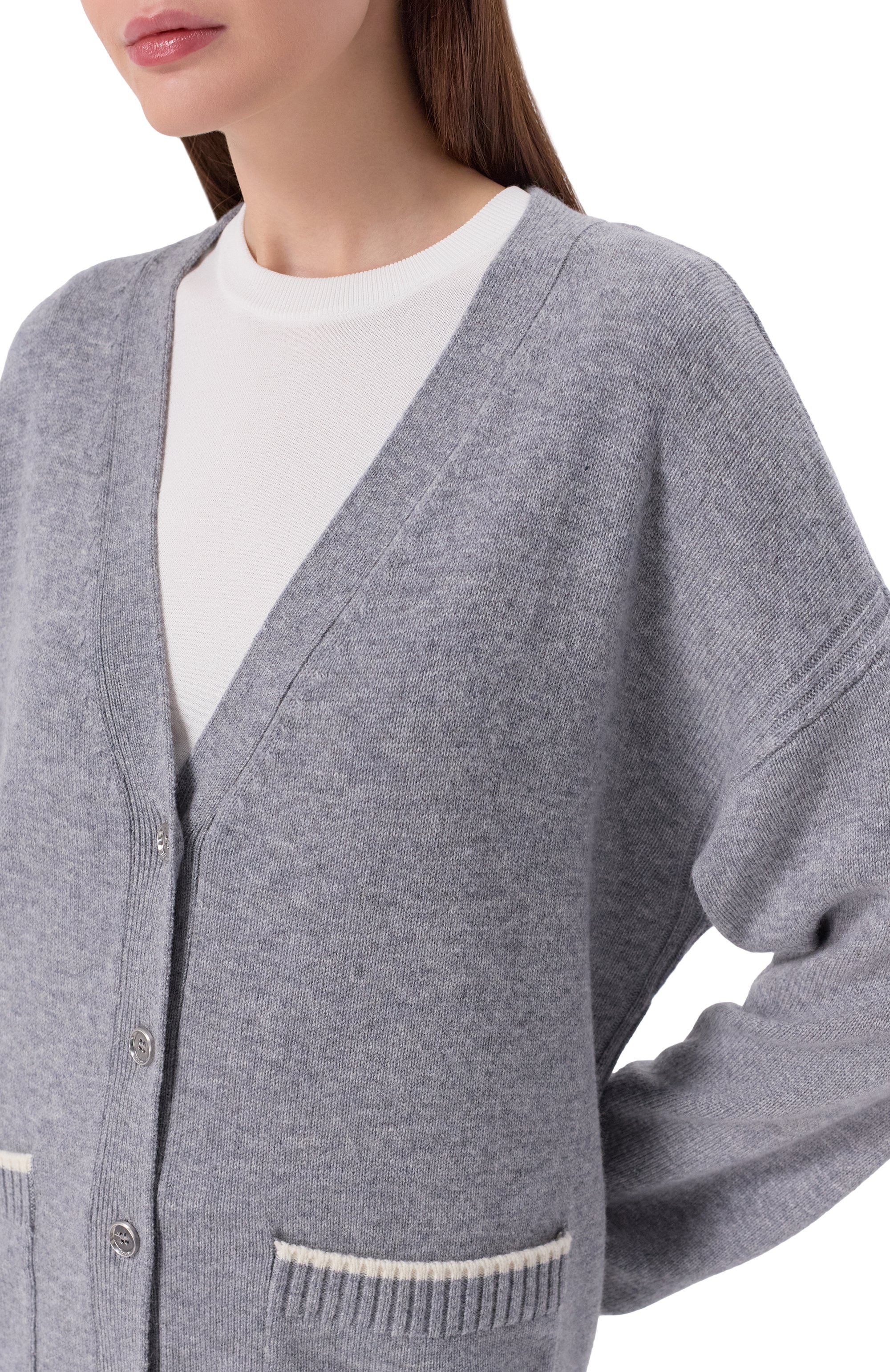 Кардиган из шерсти и кашемира PINKO серого цвета по цене 27900 руб., арт. 105451/A2Q9, фото 5 Кардиган из шерсти и кашемира PINKO, арт. 105451/A2Q9, фото 5