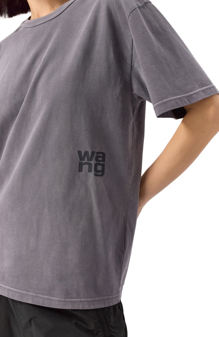 Женская хлопковая футболка ALEXANDERWANG.T темно-серого цвета, арт. 4CC3241520 | Фото 5 (Рукава: Короткие; Длина (для топов): Стандартные; Материал внешний: Хлопок; Принт: С принтом; Стили: Кэжуэл; Женское Кросс-КТ: Футболка-одежда)
