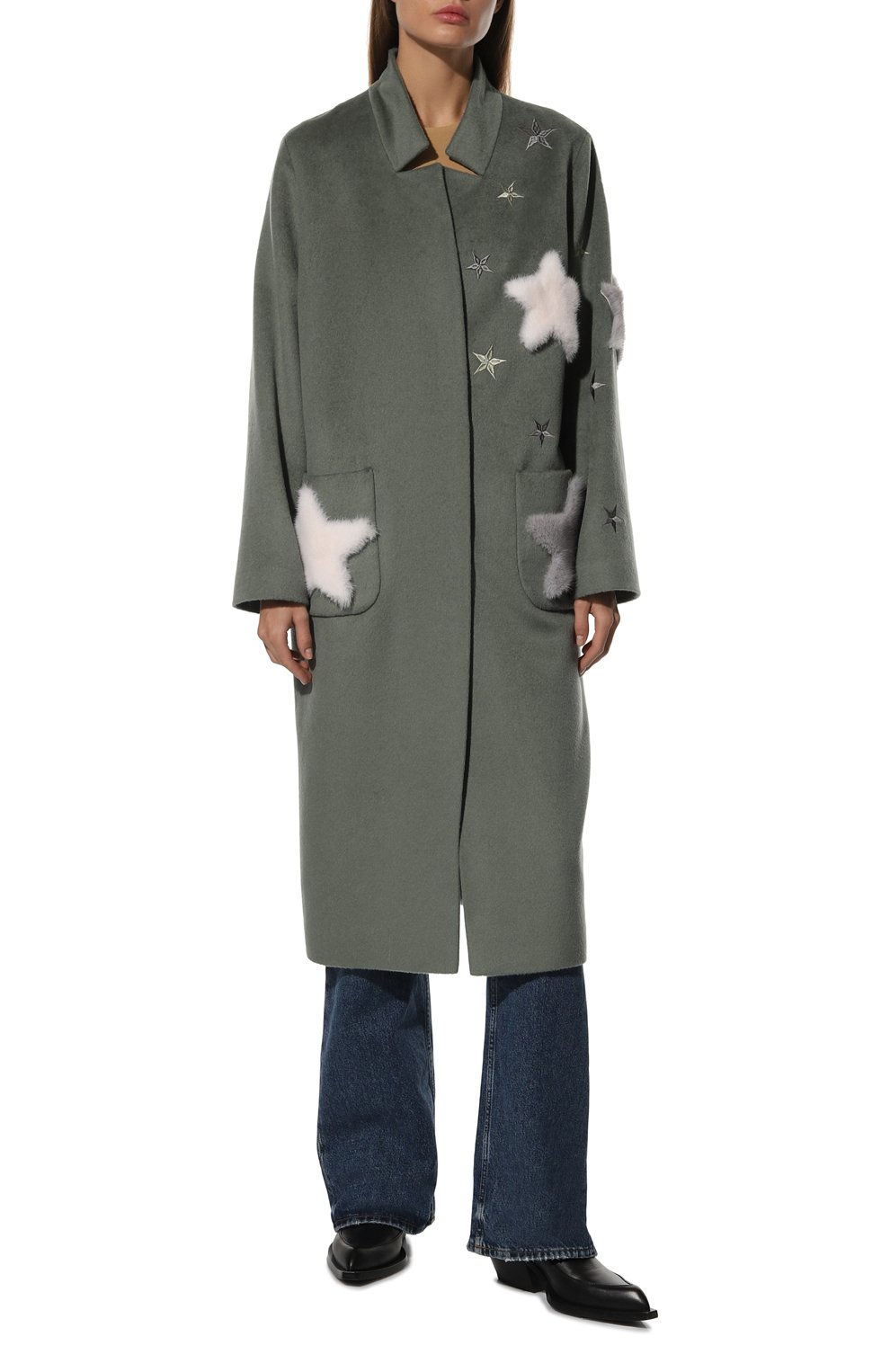 Пальто с отделкой из меха норки SEVEN LAB, арт. CGLORIS-007.2 olive, фото 3