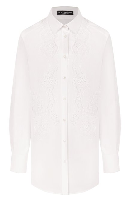 Женская хлопковая рубашка DOLCE & GABBANA белого цвета, арт. F5T32T/FUEAJ | Фото 1 (Драгоценные камни: Проставлено; Длина (для топов): Удлиненные; Материал внешний: Хлопок; Рукава: Длинные; Материал сплава: Проставлено)