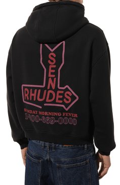 Мужской хлопковое худи RHUDE черного цвета, арт. RHPF24H001012 | Фото 4 (Длина (для топов): Стандартные; Материал сплава: Проставлено; Драгоценные камни: Проставлено; Рукава: Длинные; Материал внешний: Хлопок; Мужское Кросс-КТ: Худи-одежда; Стили: Спорт-шик; Принт: С принтом)
