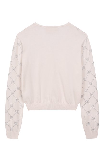 Детский хлопковый кардиган BLUMARINE кремового цвета, арт. BFMA002.C.FL028/14A-16A | Фото 2 (Драгоценные камни: Проставлено; Материал сплава: Проставлено; Материал внешний: Хлопок; Рукава: Длинные)