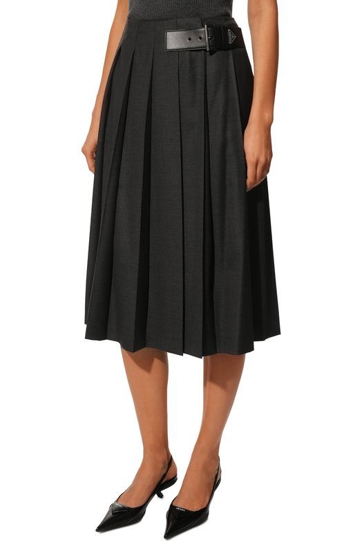 Шерстяная юбка Prada P122UE-11BA-F0308-221 Серый  P122UE-11BA-F0308-221 Фото 3