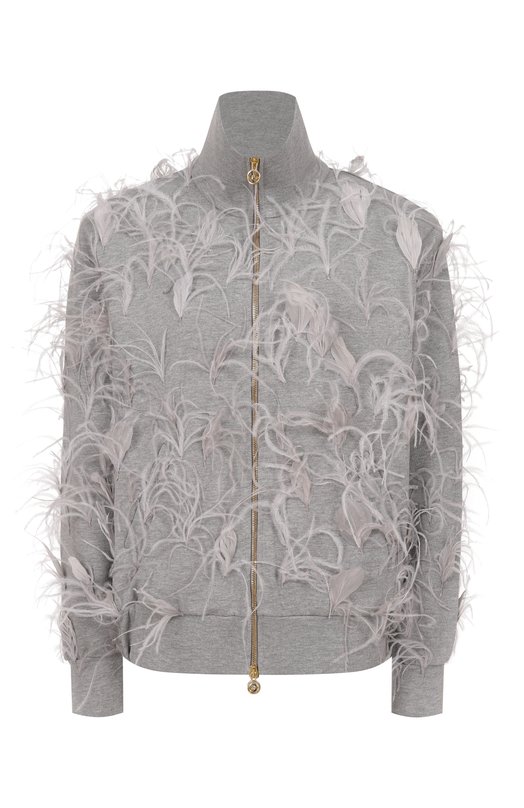 Хлопковая толстовка с отделкой перьями ROWEN ROSE RR_J442_V2 Серый RR_J442_V2