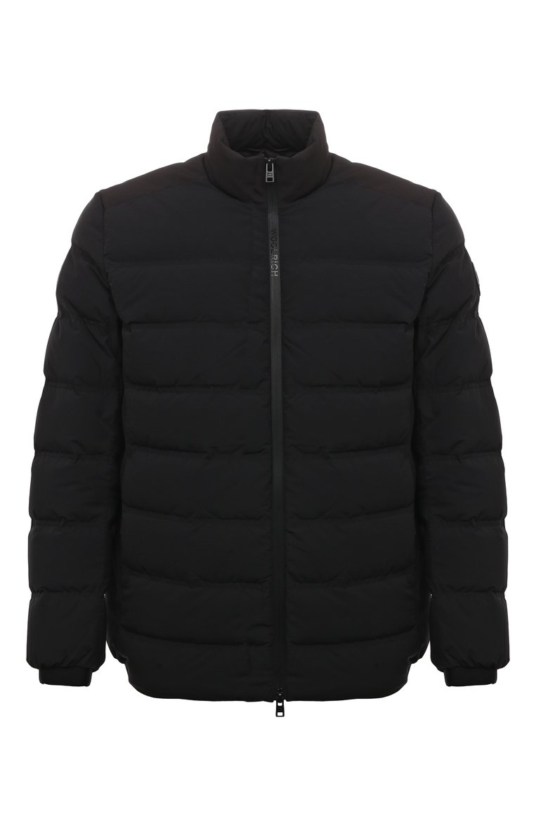 Мужская пуховик WOOLRICH черного цвета, арт. CFWOOU0789MRUT3107 | Фото 1 (Драгоценные камни: Проставлено; Материал утеплителя: Пух и перо; Рукава: Длинные; Материал подклада: Синтетический материал; Материал сплава: Проставлено; Материал внешний: Синтетический материал; Длина (верхняя одежда): Короткие; Мужское Кросс-КТ: пуховик-короткий; Стили: Кэжуэл; Кросс-КТ: Куртка, Пуховик)
