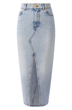 Женская джинсовая юбка BALMAIN голубого цвета, арт. EF1LD460/DF23 | Фото 1 (Драгоценные камни: Проставлено; Длина Ж (юбки, платья, шорты): Миди; Материал сплава: Проставлено; Материал внешний: Деним, Хлопок; Кросс-КТ: Деним; Стили: Кэжуэл)